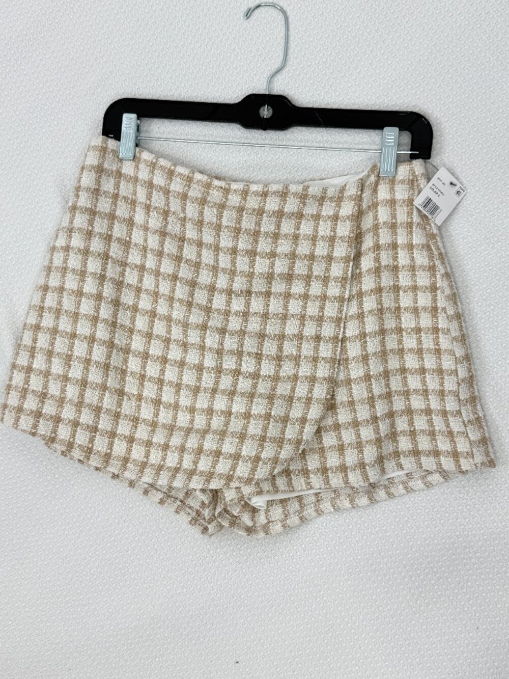 BCX Juniors 7 Beige Plaid Tweed Wrap Skort Gold Metallic NWT Preppy Chic